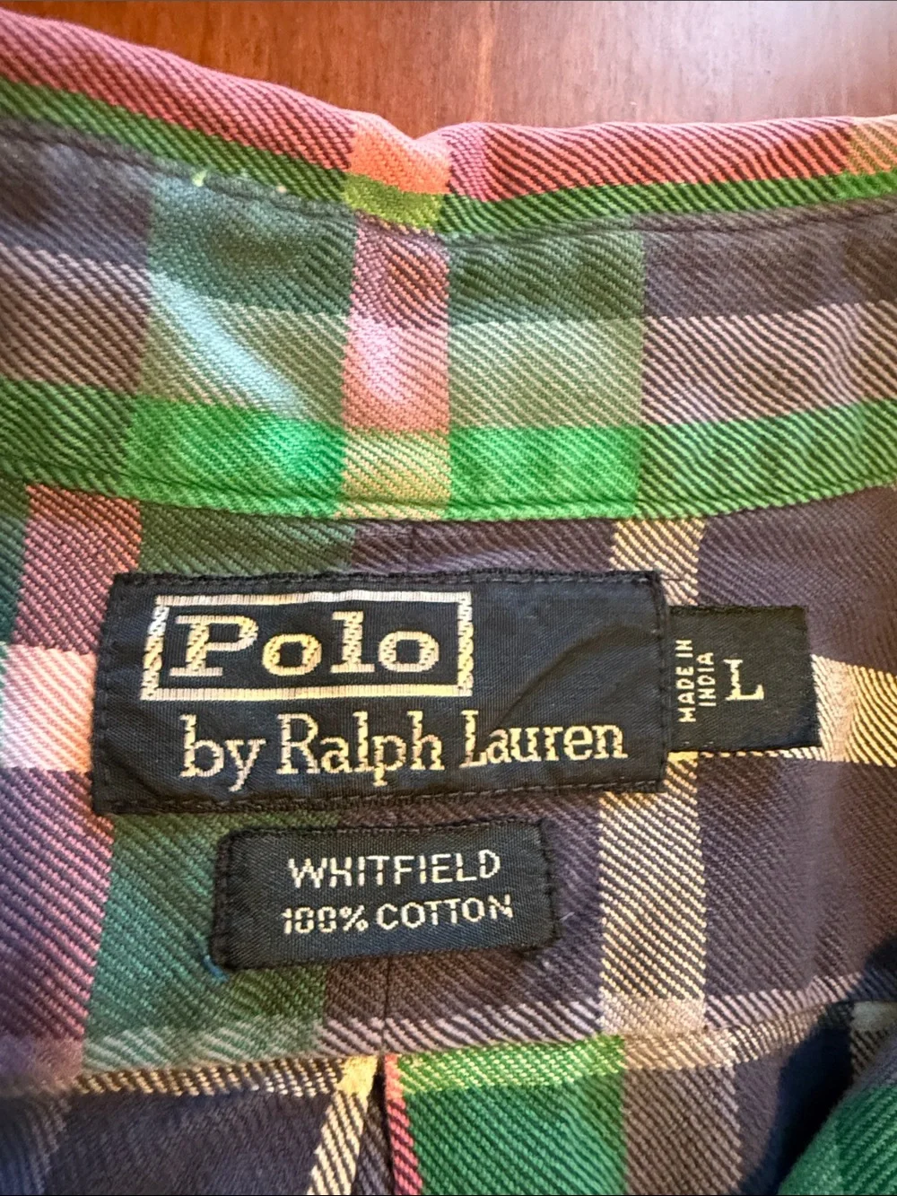 Men’s Vintage POLO Ralph Lauren Preppy Green Blue Pink Button Up Flannel Shirt L